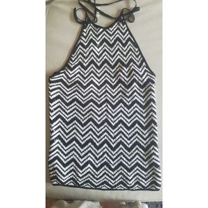 Laundry black and white sexy sequin halter top